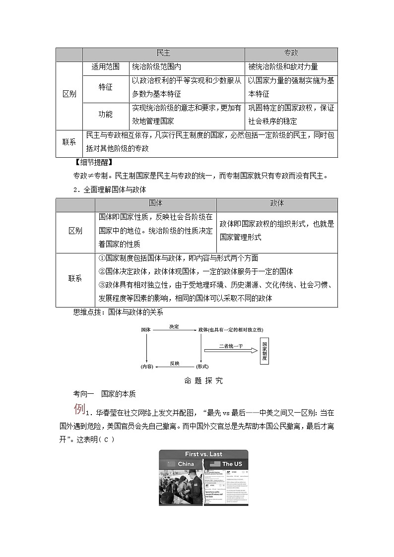 2025高考政治一轮总复习考点精析教案选择性必修1第1单元各具特色的国家第1课国体与政体考点1国家是什么第2页