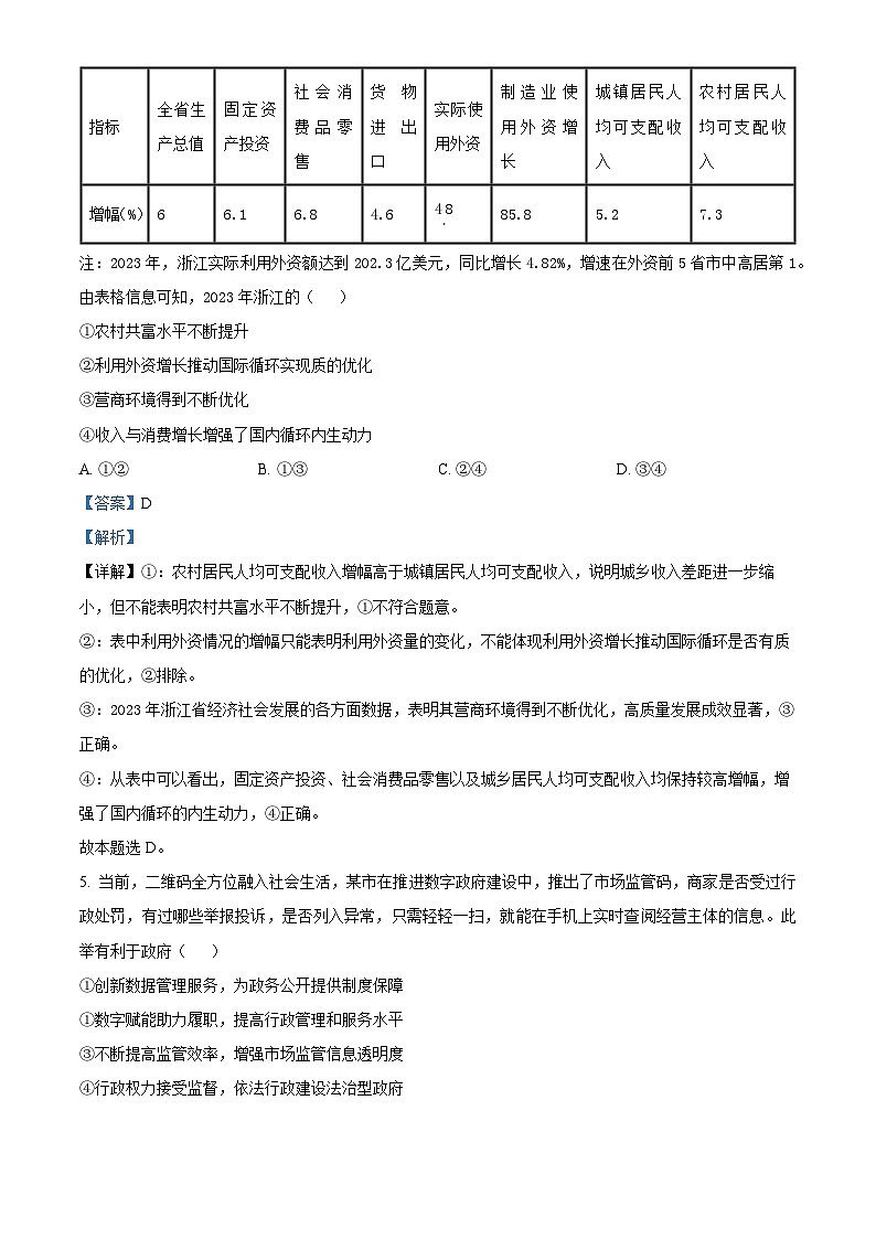 四川省广安友谊中学2024届高三下学期仿真训练(一)政治试题(Word版附解析)03