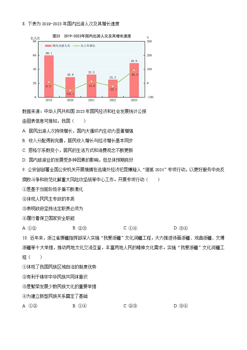 浙江省丽水市2023-2024学年高二下学期6月期末考试政治试题 Word版无答案第3页