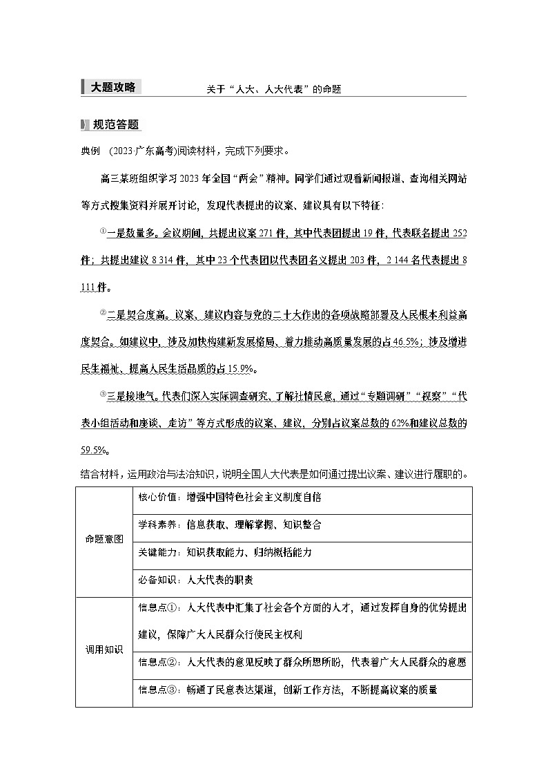 必修3 第十二课 大题攻略 关于“人大、人大代表”的命题-2025年高考政治一轮复习课件01
