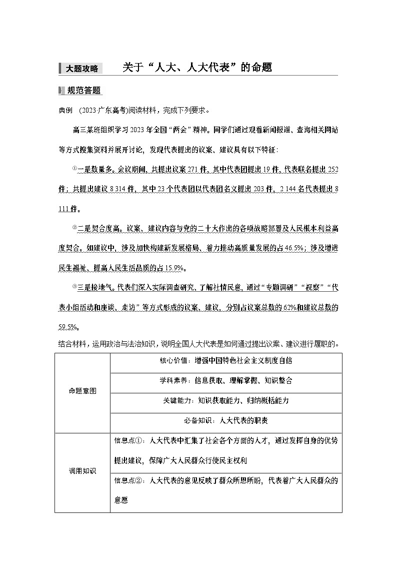 必修3 第十二课 大题攻略 关于“人大、人大代表”的命题-2025年高考政治一轮复习课件01