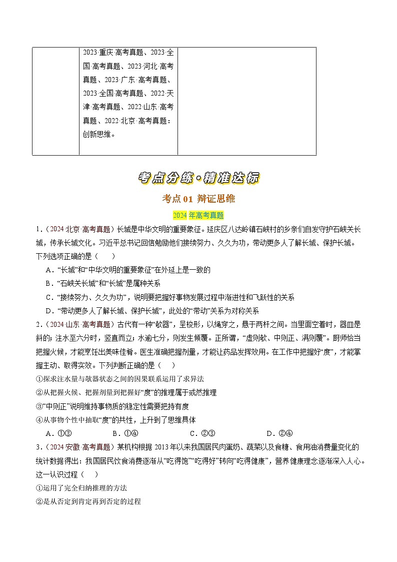 专题17 辩证思维和创新思维-三年(2022-2024)高考政治真题分类汇编(原卷版)第2页