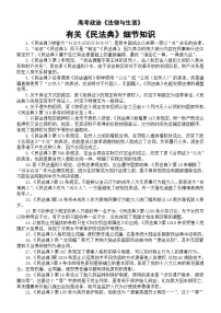 高中政治2025屆高考選擇性必修2《法律與生活》有關(guān)《民法典》細(xì)節(jié)知識整理（共50個）