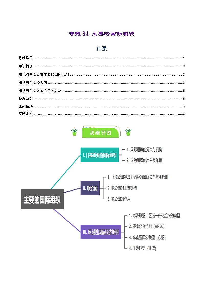 专题34 主要的国际组织(知识清单)-【复习清单】2024年高考政治一轮复习(新高考通用)第1页