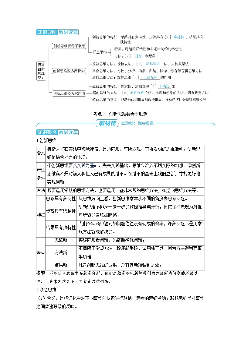 2025年高考政治精品教案选择性必修3 逻辑与思维 第四课 提高创新思维能力02