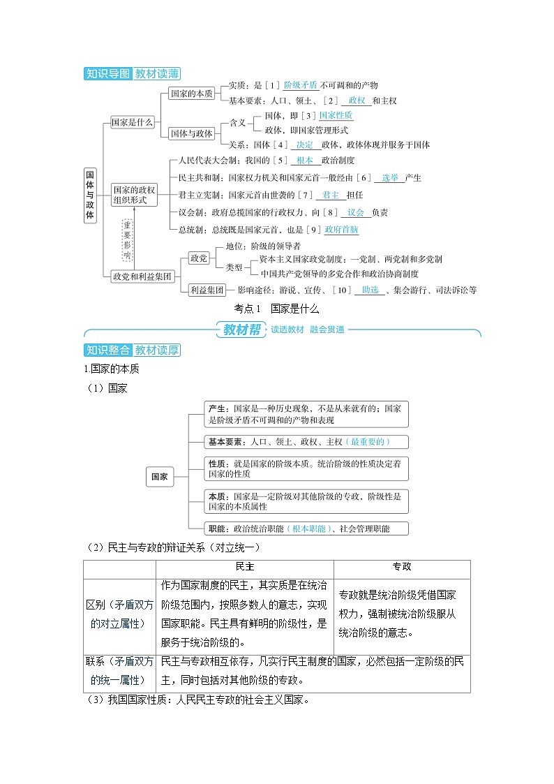 2025年高考政治精品教案选择性必修1 当代国际政治与经济 第一课 各具特色的国家 第一课时 国体与政体第2页