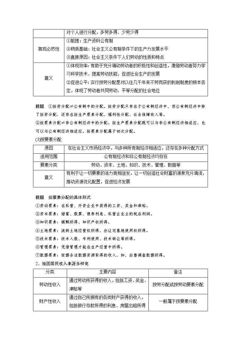 新高考政治一轮复习讲义必修2第八课课时1我国的个人收入分配(教师版)第3页