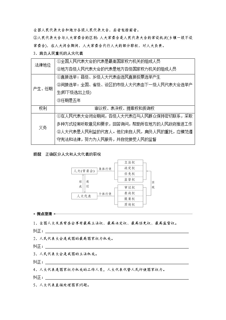 新高考政治一轮复习讲义必修3第十二课我国的根本政治制度(原卷版)第3页
