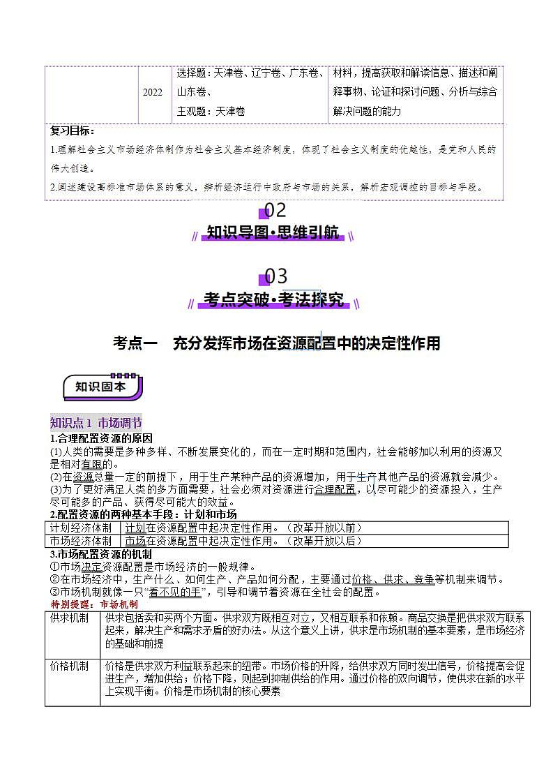 新高考政治一轮复习讲练测第06讲 我国的社会主义市场经济体制(讲义)(原卷版)第2页