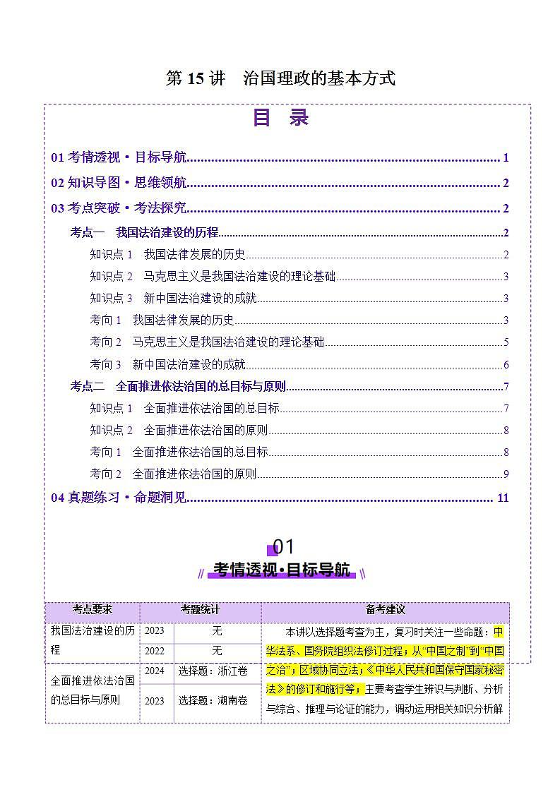 新高考政治一轮复习讲练测第15讲 治国理政的基本方式(讲义)(2份打包,原卷版+解析版)01