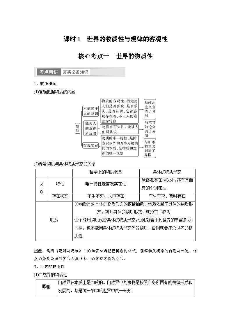 新高考政治一轮复习讲义必修4第19课课时1世界的物质性与规律的客观性(原卷版)第2页