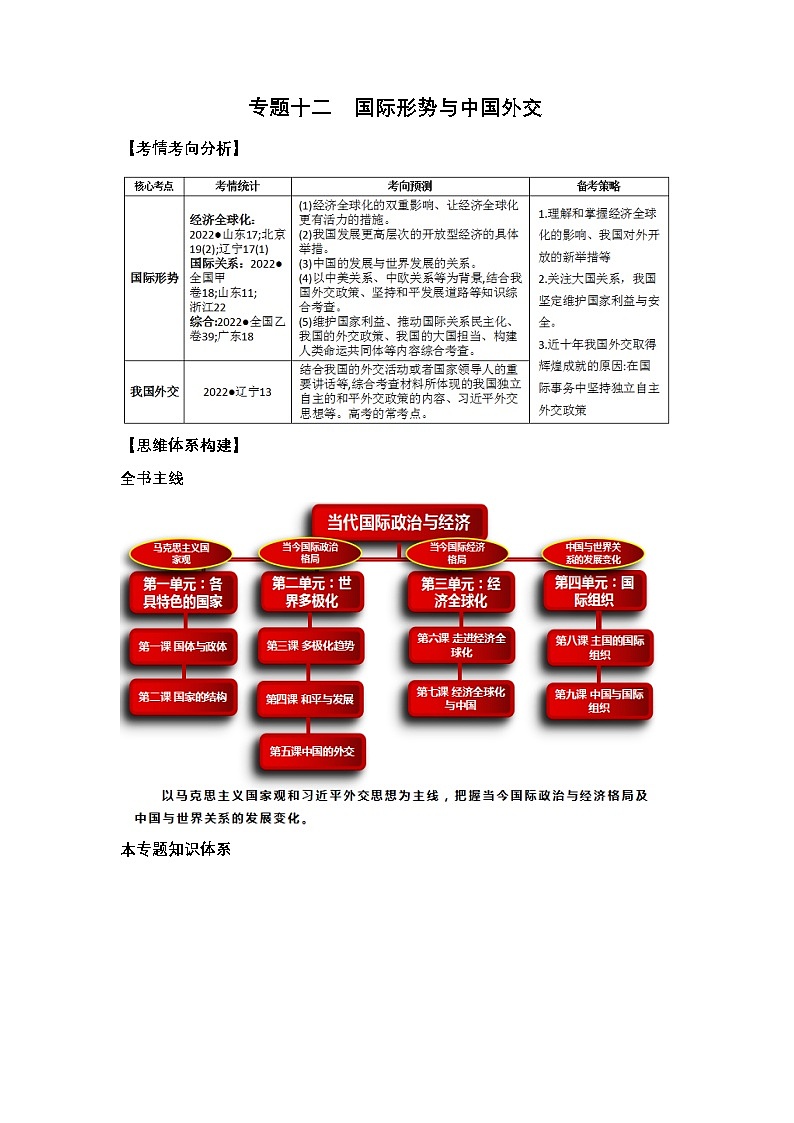新高考政治二轮复习讲测练教案设计专题一0二 国际形势与中国外交(含解析)第1页
