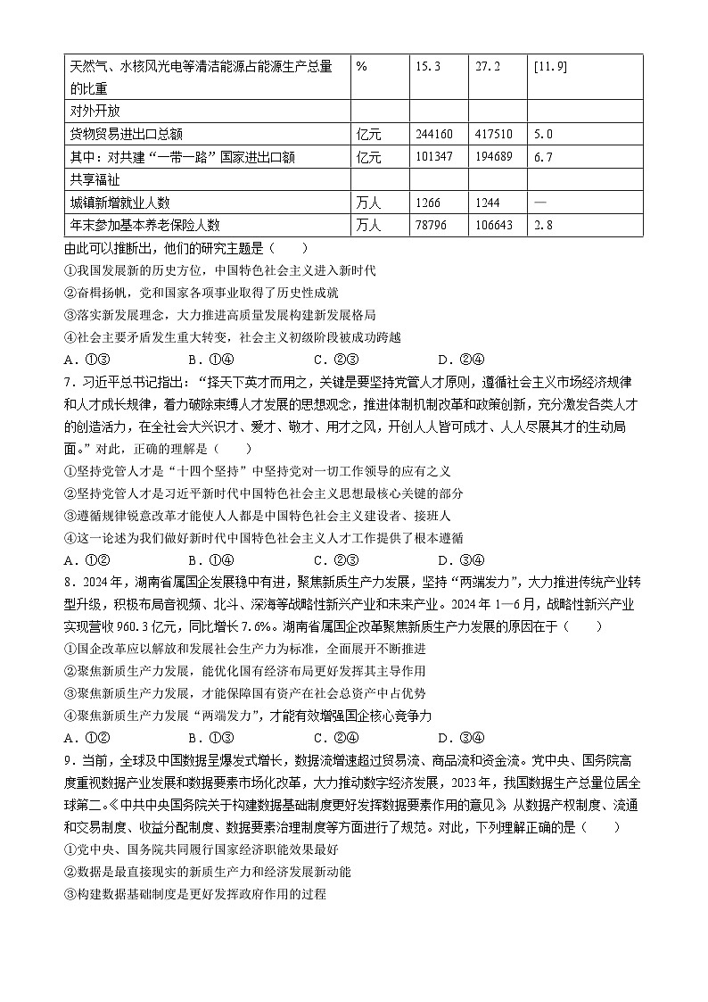 广西部分学校2024-2025学年高三上学期9月联考政治试题(无答案)第3页