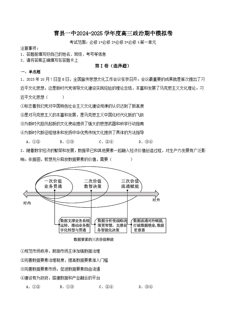 山东省曹县第一中学2024-2025学年高三上学期期中模拟政治试题第1页