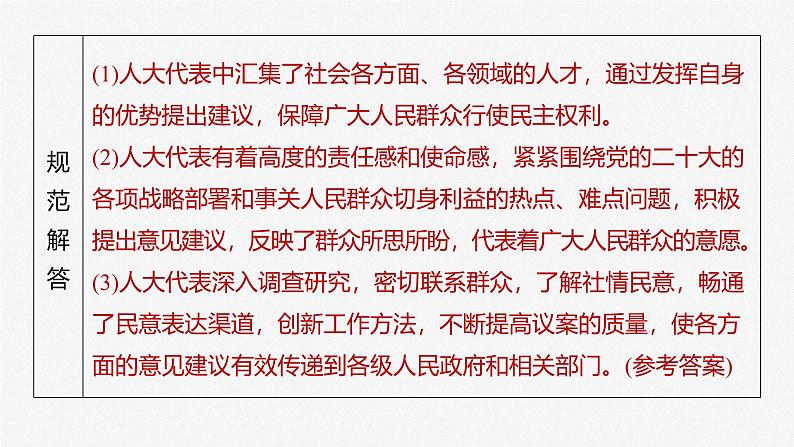 (部编版) 2025年高考政治一轮复习课件必修3 第12课 大题攻略 关于“人大、人大代表”的命题第6页