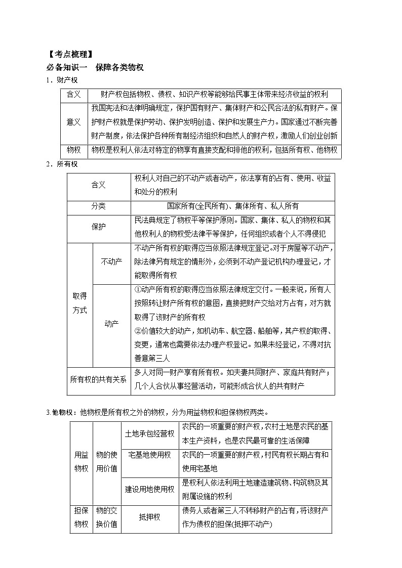 第二课 依法有效保护财产权 学案(原卷版)【抢分秘籍】2025年高考政治一轮复习精讲精练第2页