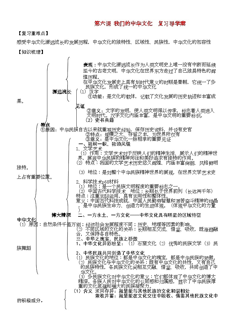 2022年高中政治第六课我们的中华文化复习教案新人教版必修3第1页
