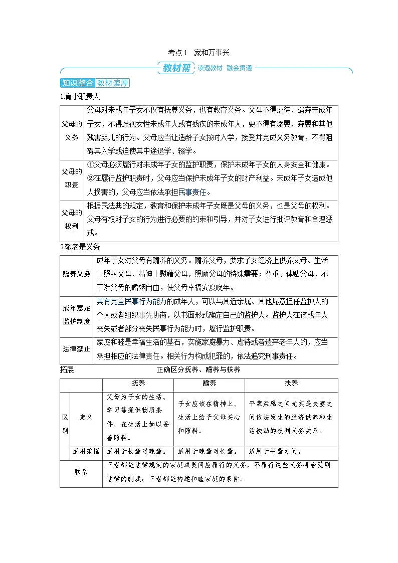 备战2025年高考政治精品教案选择性必修2法律与生活第二课家庭与婚姻第一课时在和睦家庭中成长(Word版附解析)第2页
