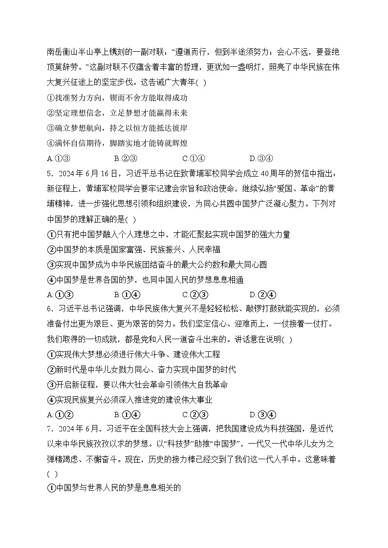 2025届高考政治一轮复习专题训练 实现中华民族伟大复兴的中国梦第2页