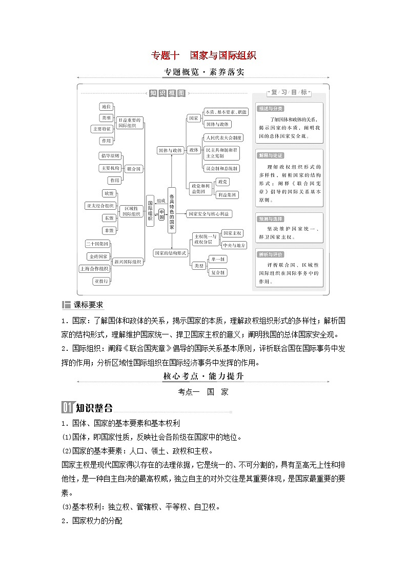 2025届高考政治二轮专题复习与测试选择性必修部分专题十国家与国际组织第1页