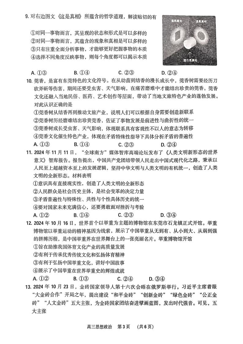 广东省东莞市、揭阳市、韶关市2024-2025学年第一学期期末质量检查高三政治试题及答案第3页