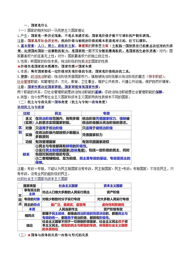 【必备知识归纳】选择性必修1第一课 国体与政体- 2025年高考政治一轮复习必备知识归纳(新高考通用)第2页