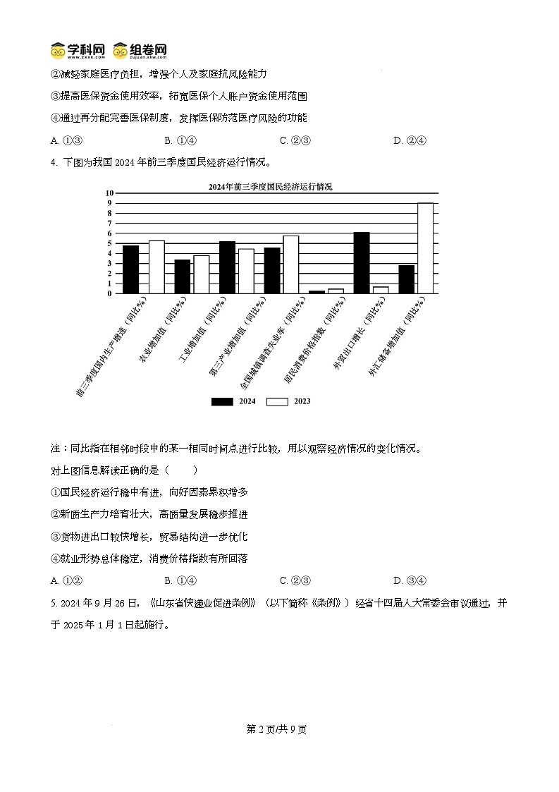 山东省菏泽市2024-2025学年高三上学期期末考试政治试题(B)无答案第2页