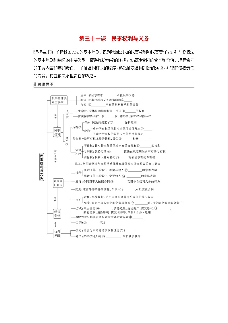 江苏专用新教材2024届高考政治一轮复习学案选择性必修2第三十一课课时1在生活中学民法用民法