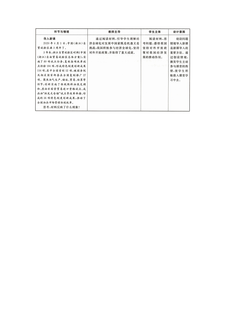 人教统编版高中政治选择性必修1 3-7《开放是当代中国的鲜明标识》教学设计第2页