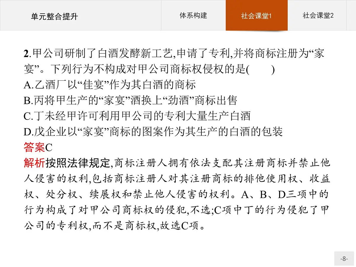 人教统编版高中政治选择性必修2 第一单元民事权利与义务单元整合提升复习课件第8页