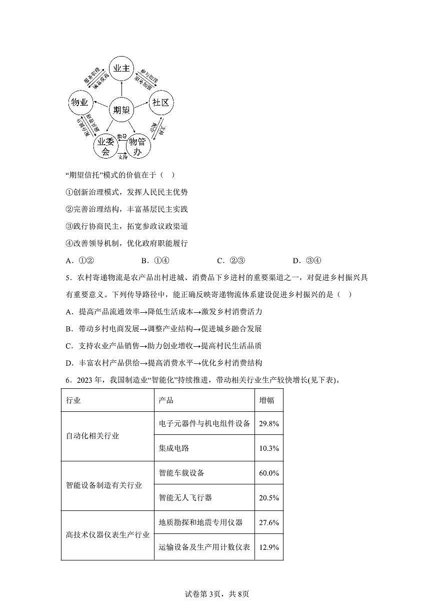 【政治+答案】2024届江苏省苏锡常镇四市高三下学期教学情况调研(一)(一模)政治试题-A4答案卷尾第3页