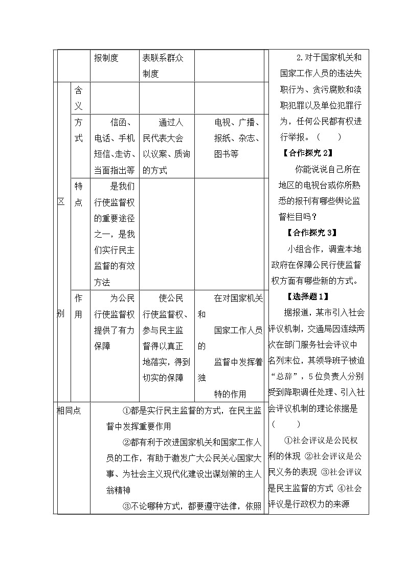 人教版 (新課標)高中政治 必修2 1-2-4《民主監(jiān)督:守望公共家園》新知探究型教案3第2頁