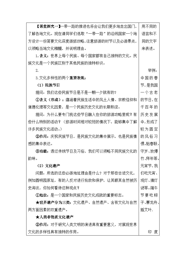 人教版 (新课标)高中政治必修3 2-3-1教案-《世界文化的多样性》第2页