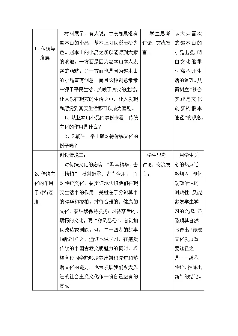 人教版 (新课标)高中政治必修3 2-4-1《传统文化的继承》探究型教案第3页