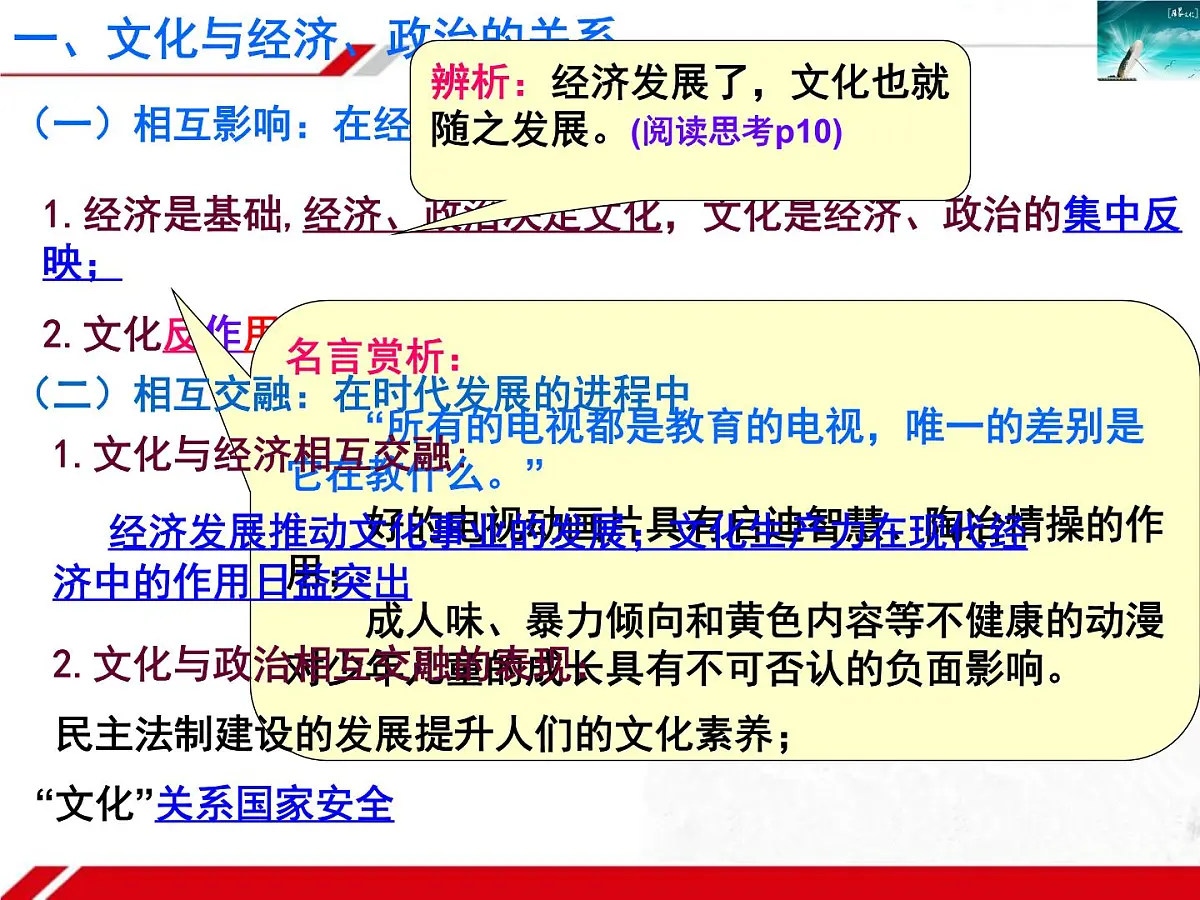 人教版 (新课标)高中政治必修3 1-1-2《文化与经济、政治》新课讲知课件第5页