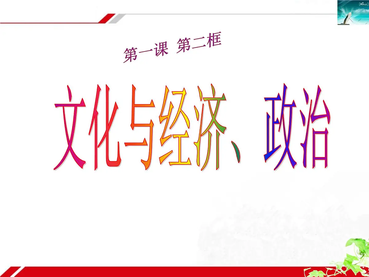 人教版 (新课标)高中政治必修3 1-1-2《文化与经济、政治》新课讲知课件第1页