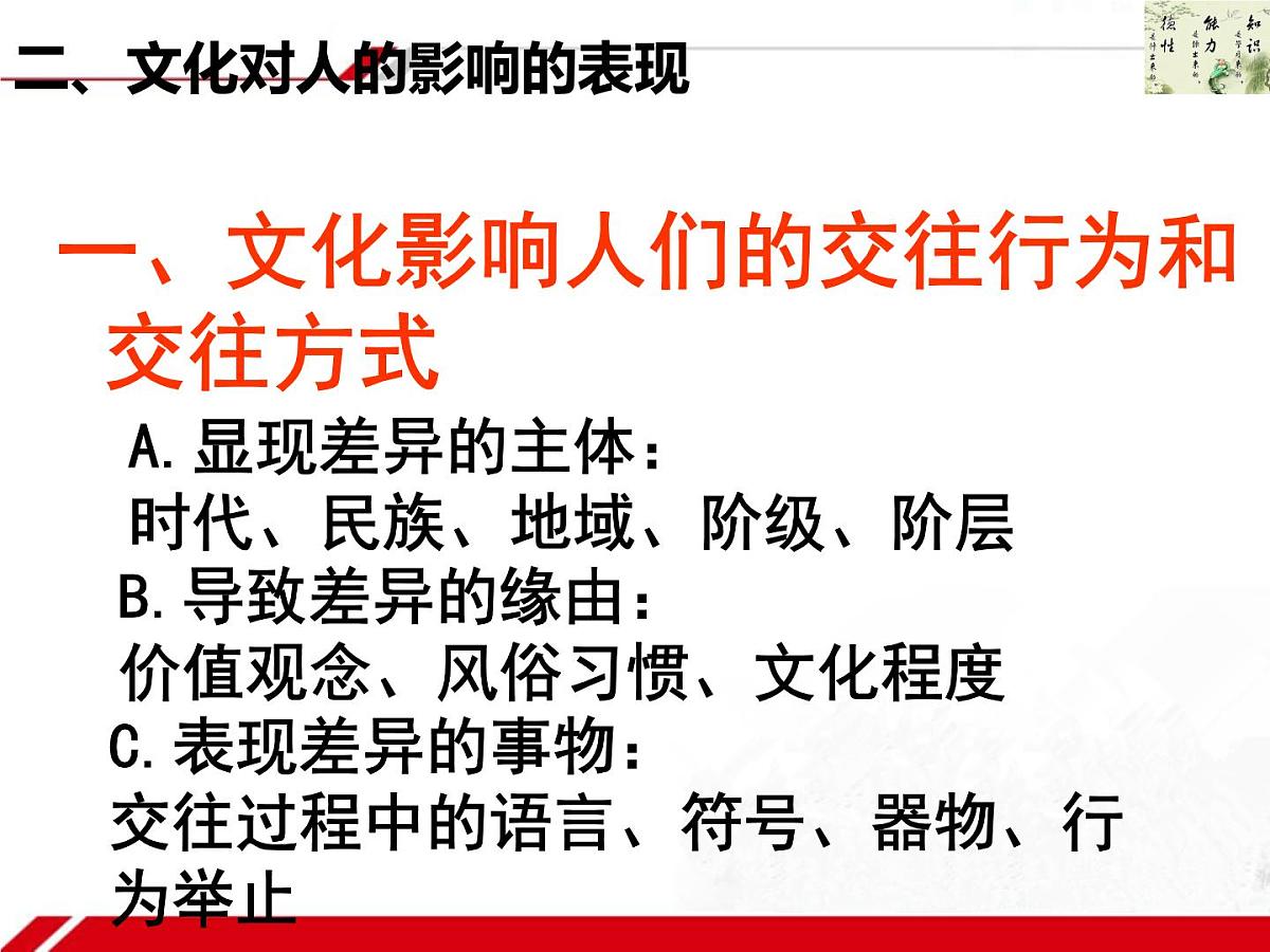 人教版 (新课标)高中政治必修3 1-2-1《感受文化影响》新课讲知课件第7页