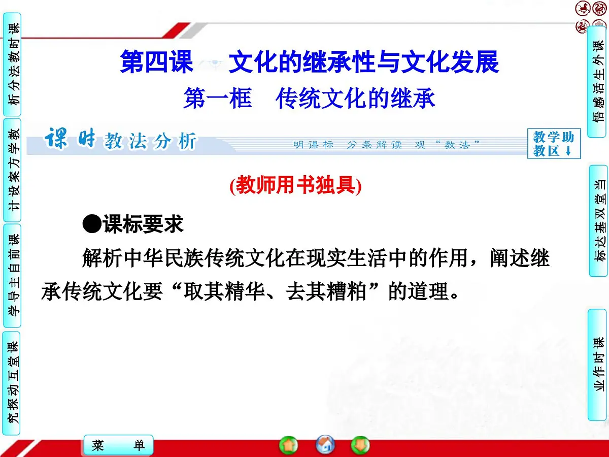 人教版 (新课标)高中政治必修3 2-4-1《传统文化的继承》探究型课件第1页