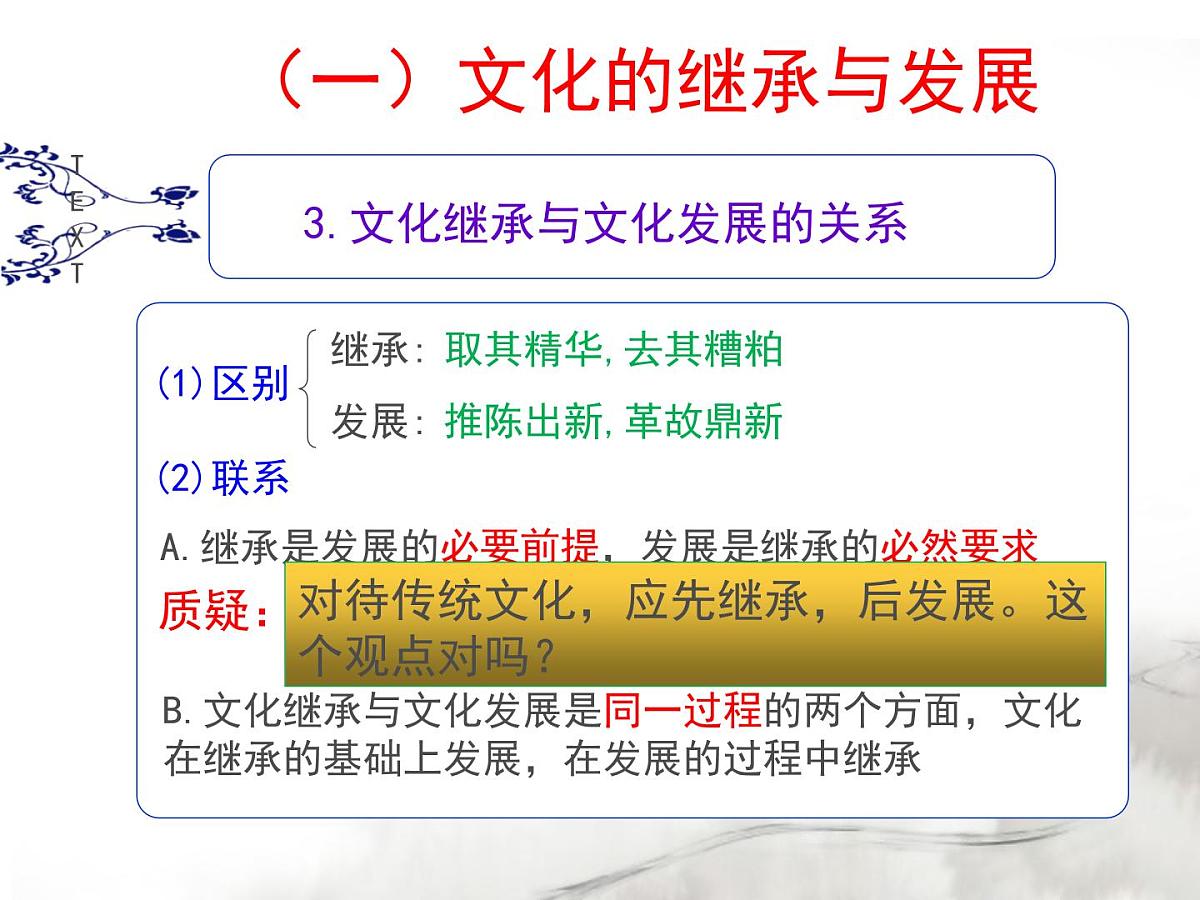 人教版 (新课标)高中政治必修3 2-4-2《文化在继承中发展》课件第7页