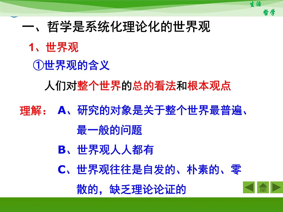 人教版 (新课标)高中政治必修4 1-1-2《关于世界观的学说》新课讲知课件第3页