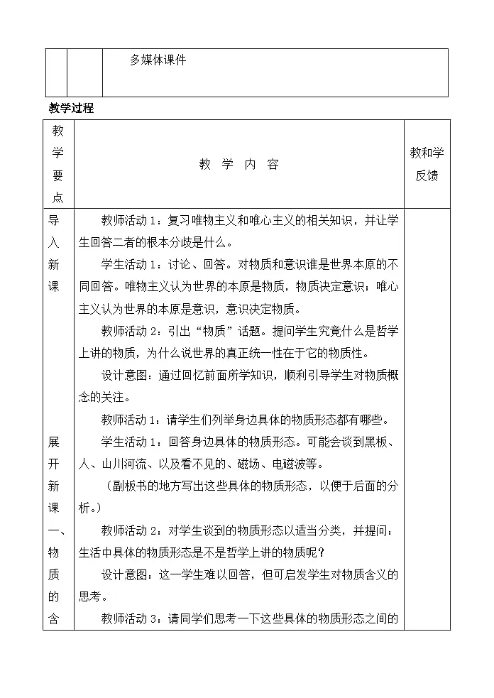 人教版 (新课标)高中政治必修4 2-4-1《世界的物质性》活动探究型教案第2页
