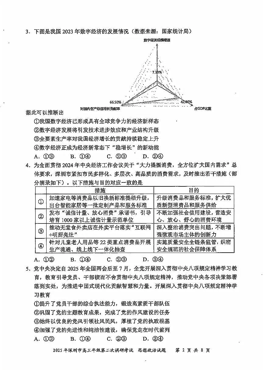 2025深圳高考二模政治试题第2页
