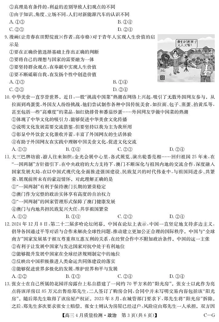 四川省九师联盟2025届高三仿真模拟卷政治(CG)第3页