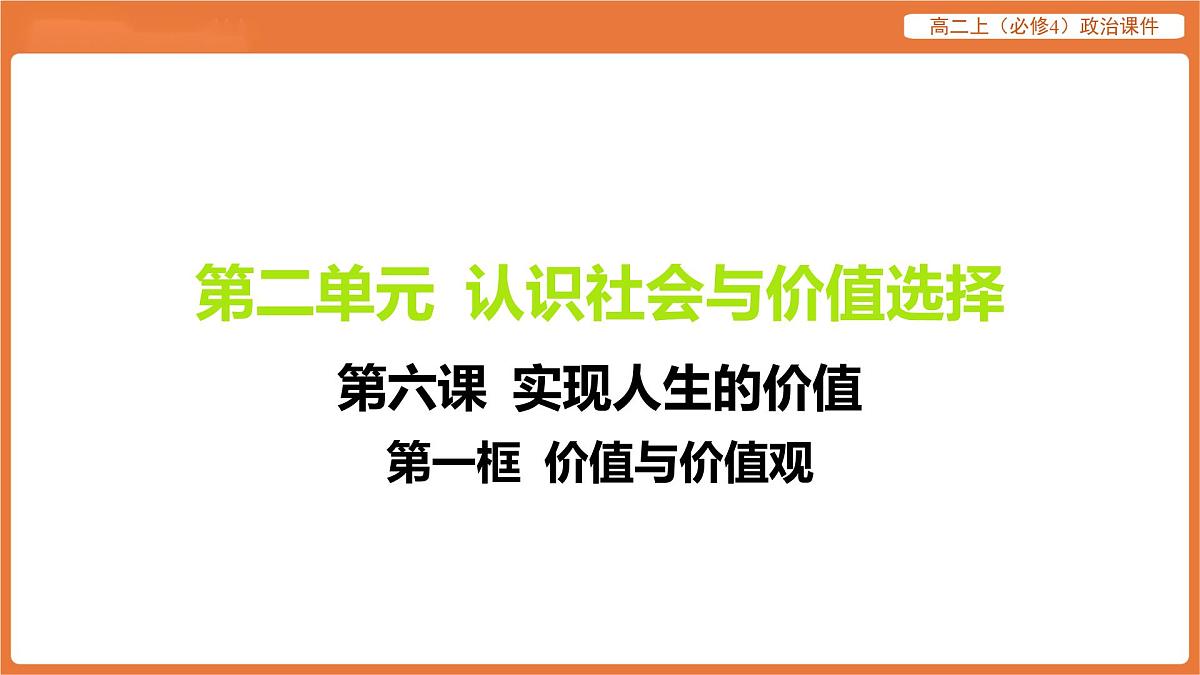 2025年暑期初高二政治解题课件-第六课 实现人生的价值-第一框 价值与价值观第1页