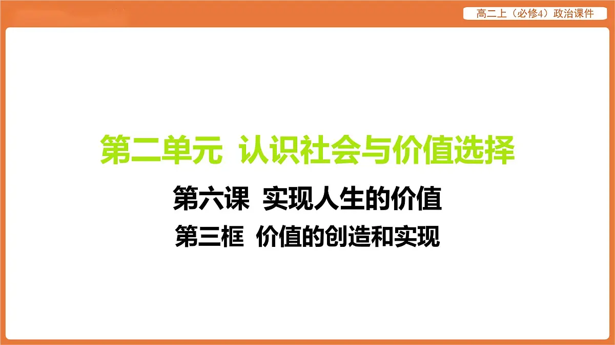 2025年暑期初高二政治解题课件-第六课 实现人生的价值-第三框 价值的创造和实现第1页