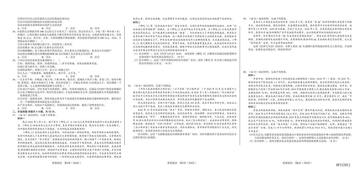 安徽省合肥一中2025届高三最后一卷政治试卷【含答案】第2页