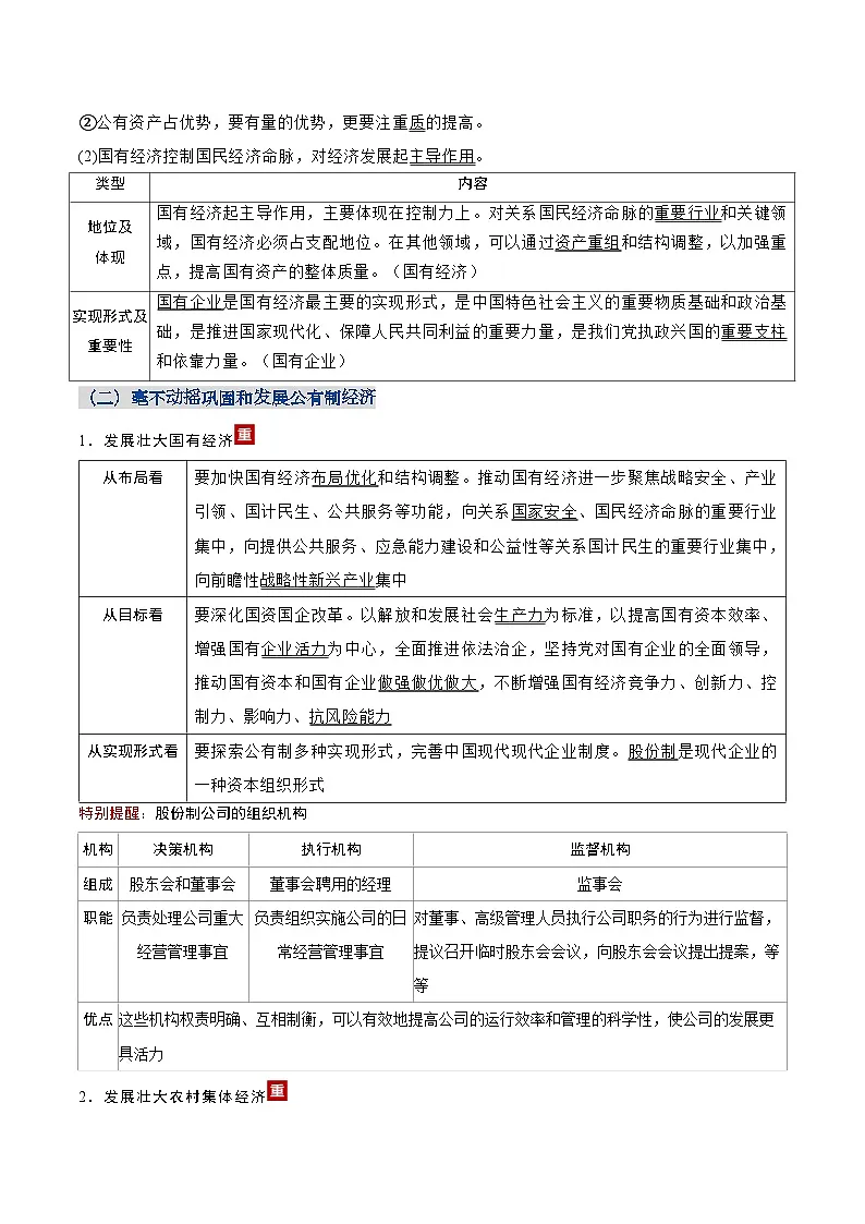 第一单元 生产资料所有制与经济体制(知识清单)(全国通用)-2026年高考政治一轮复习第3页