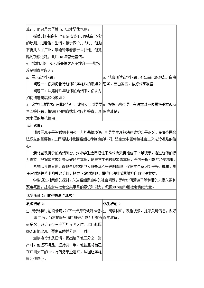 6.2夫妻地位平等 教学设计 统编版高中政治选择性必修二《法律与生活》第3页