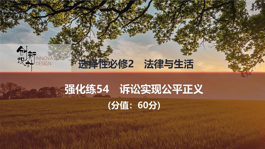 2026屆高三政治高考總復(fù)習(xí)創(chuàng)新設(shè)計(jì)課件強(qiáng)化練54 訴訟實(shí)現(xiàn)公平正義第1頁(yè)