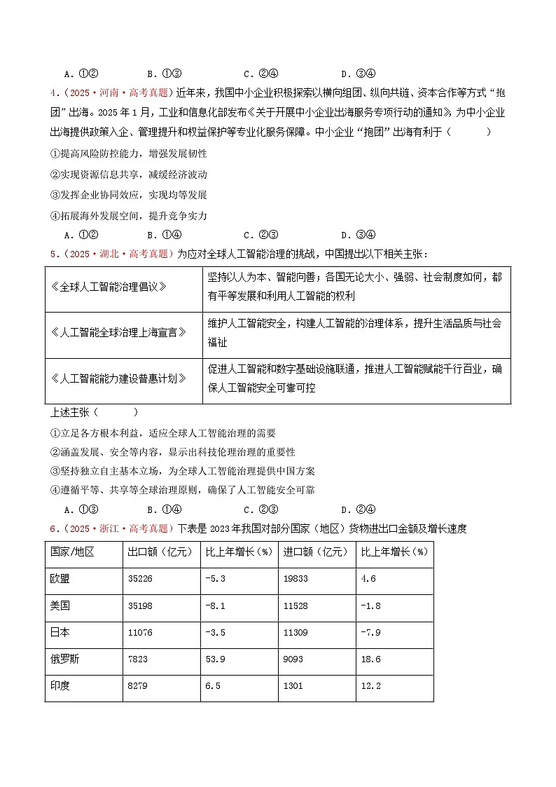 备战2026年高考政治(2025年真题分类汇编通用版)专题11当代国际经济(全国通用)(原卷版)第2页